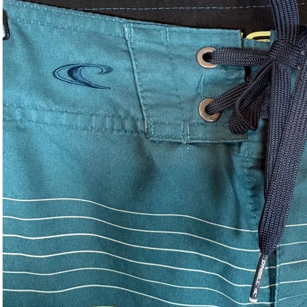 ONeill Mens Board Shorts Size‎ 36 Teal Lime Green Striped Swim Trunks SP9106031D
